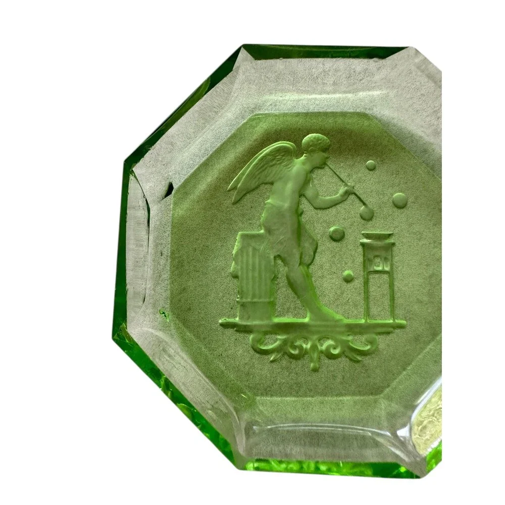 Art Deco Curt Schlevogt Green Glass Intaglio  Mini Plate, Ingrid Bohemian Coll.